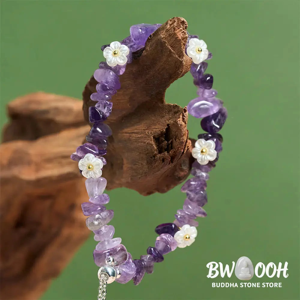 Buddha Stones Irregular Crystal Flower Design Amethyst White Crystal Balance Bracelet - Bracelet