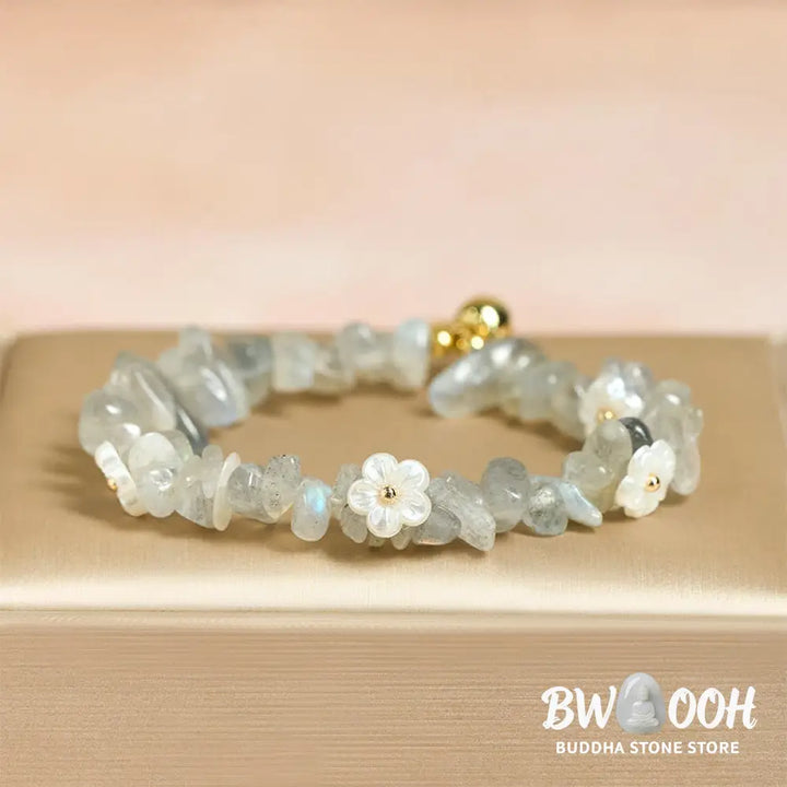 Buddha Stones Irregular Crystal Flower Design Amethyst White Crystal Balance Bracelet - Bracelet