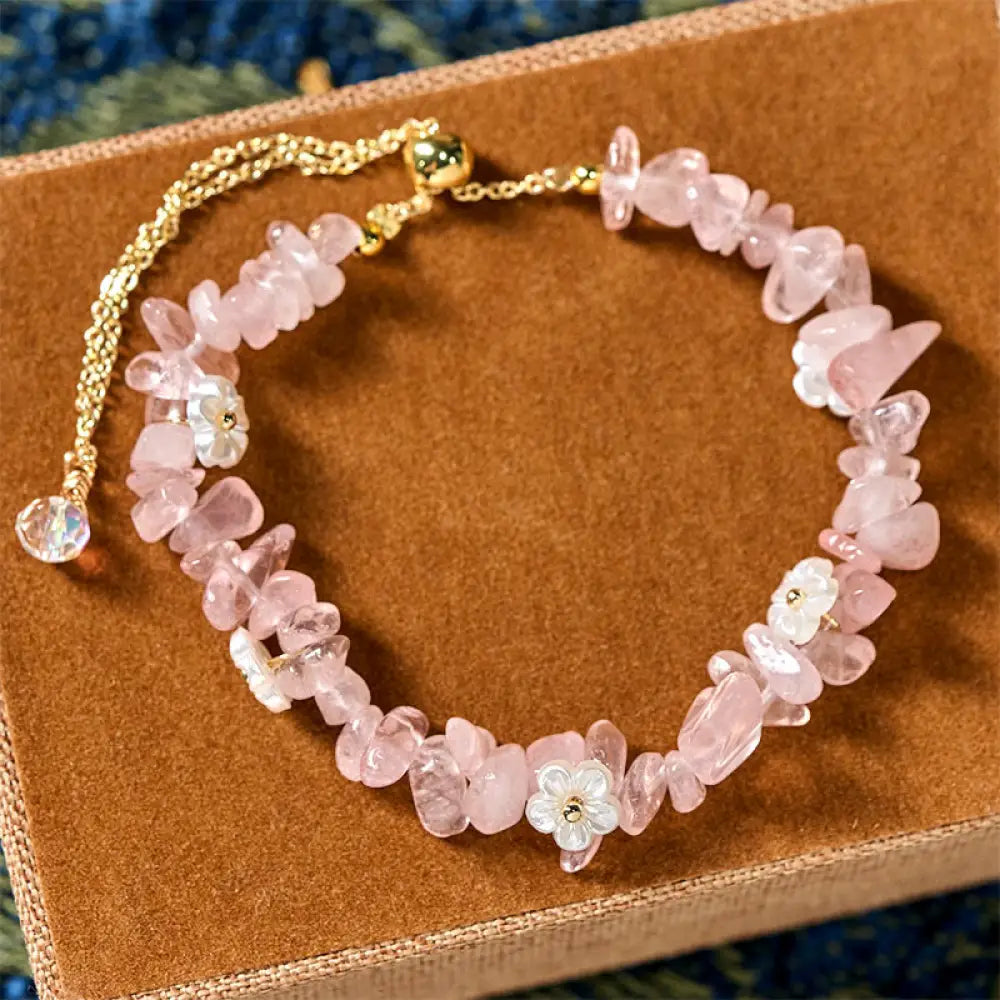 Buddha Stones Irregular Crystal Flower Design Amethyst White Crystal Balance Bracelet - Pink Crystal(Wrist