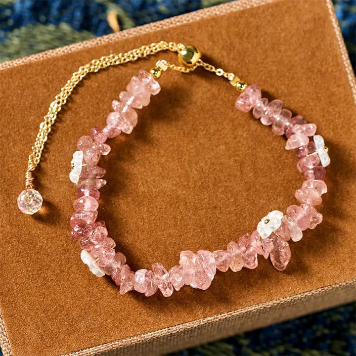 Buddha Stones Irregular Crystal Flower Design Amethyst White Crystal Balance Bracelet - Strawberry Quartz(Wrist