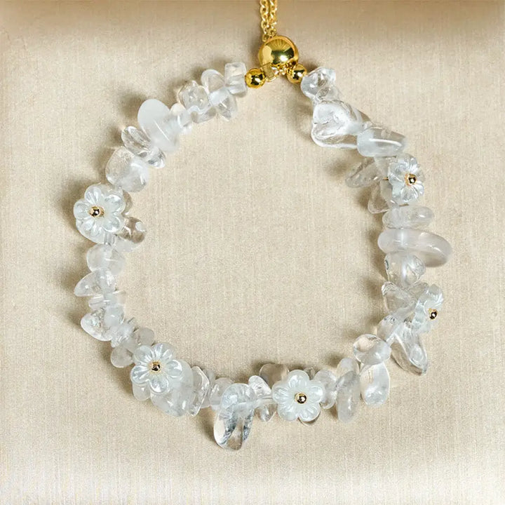 Buddha Stones Irregular Crystal Flower Design Amethyst White Crystal Balance Bracelet - White Crystal(Wrist