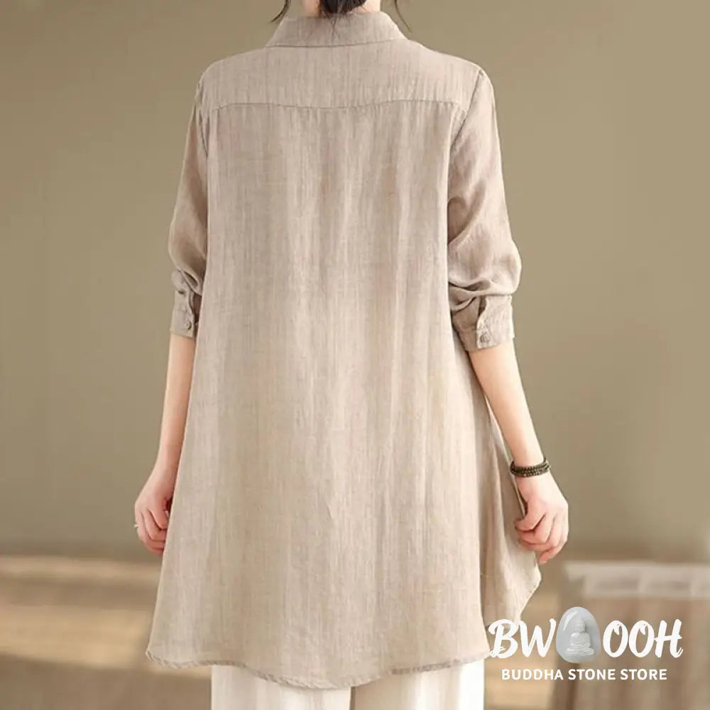 Buddha Stones Irregular Design Buttons Long Sleeve Women’s Cotton Shirt - Women’s Shirts