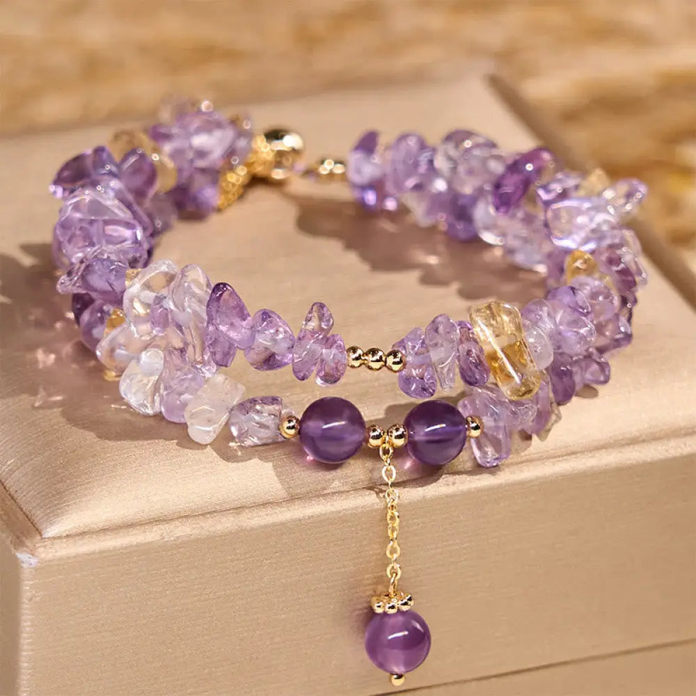 BWOOOH Irregular Natural Amethyst Citrine Gravel Meditation Double Layer Bracelet — Amethyst crystal healing bracelet for ...