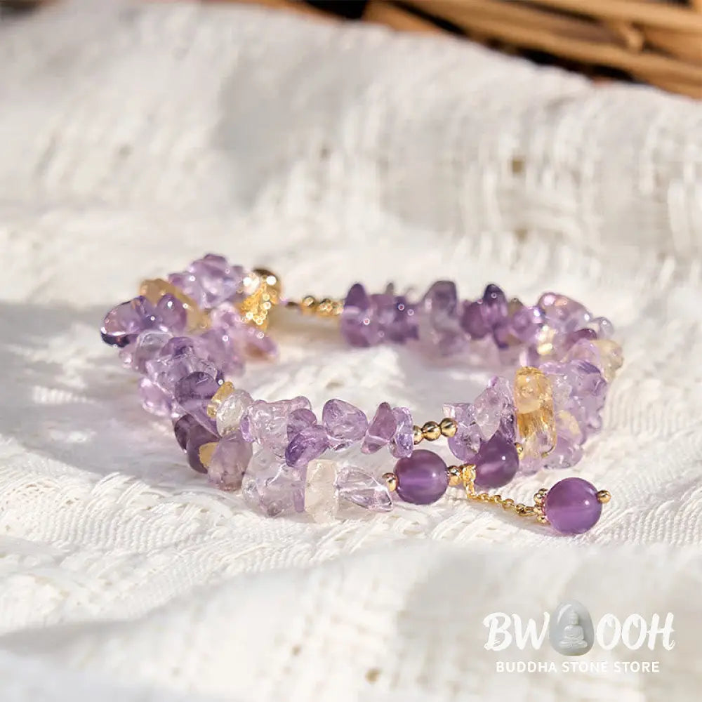 Buddha Stones Irregular Natural Amethyst Citrine Gravel Meditation Double Layer Bracelet - BWOOOH - Amethyst(Wrist