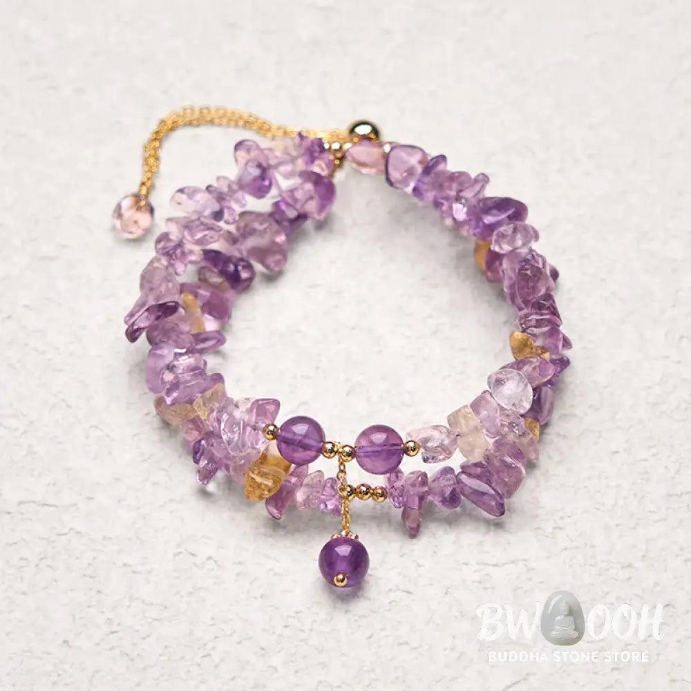 Buddha Stones Irregular Natural Amethyst Citrine Gravel Meditation Double Layer Bracelet - BWOOOH - Amethyst(Wrist