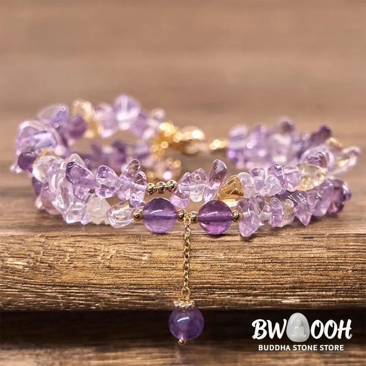 Buddha Stones Irregular Natural Amethyst Citrine Gravel Meditation Double Layer Bracelet - BWOOOH - Amethyst(Wrist