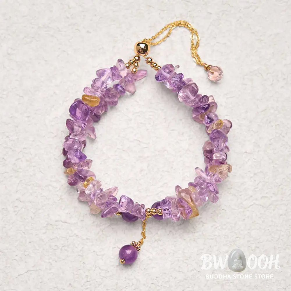 Buddha Stones Irregular Natural Amethyst Citrine Gravel Meditation Double Layer Bracelet - BWOOOH - Amethyst(Wrist