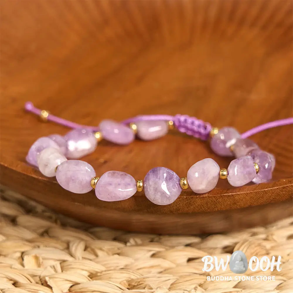Buddha Stones Irregular Shape Amethyst Braid String Balance Bracelet - BWOOOH - Amethyst(Wrist Circumference 15-20cm)