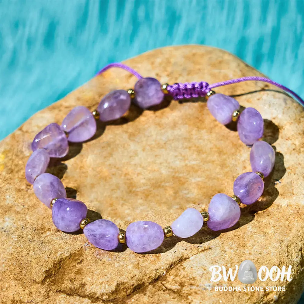 Buddha Stones Irregular Shape Amethyst Braid String Balance Bracelet - BWOOOH - Amethyst(Wrist Circumference 15-20cm)