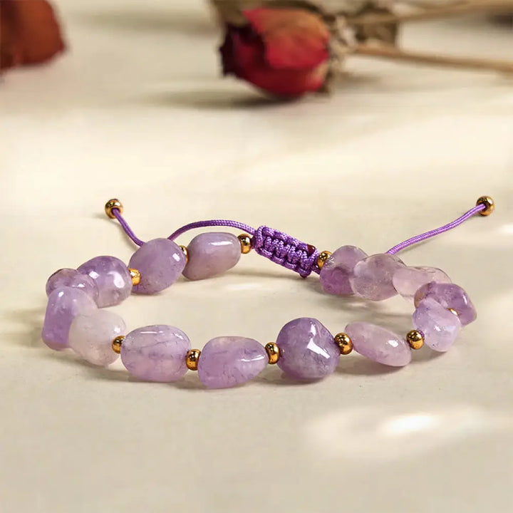 BWOOOH Irregular Shape Amethyst Braid String Balance Bracelet — Amethyst Tibetan bracelet for spiritual healing and mindfu...