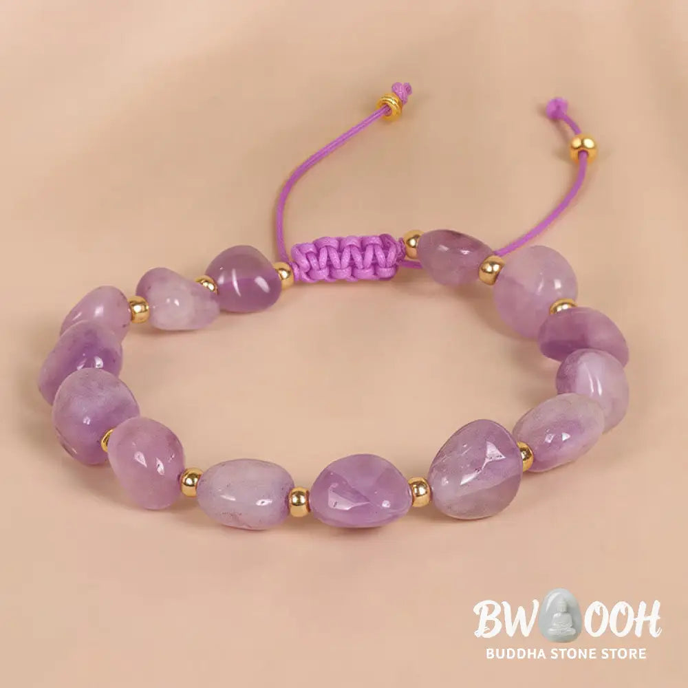 Buddha Stones Irregular Shape Amethyst Braid String Balance Bracelet - BWOOOH - Amethyst(Wrist Circumference 15-20cm)