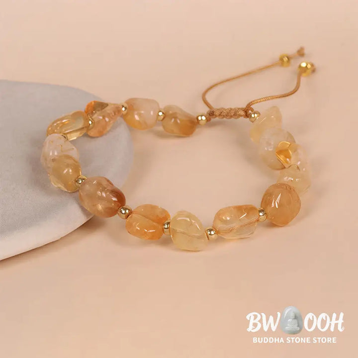 Buddha Stones Irregular Shape Citrine Braid String Happiness Bracelet - BWOOOH - Citrine(Wrist Circumference 15-20cm)