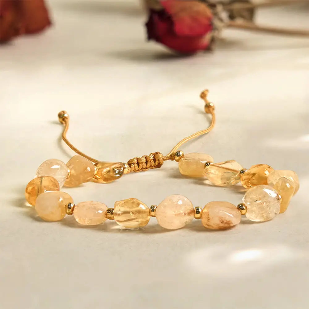 BWOOOH Irregular Shape Citrine Braid String Happiness Bracelet — Citrine Tibetan bracelet for spiritual healing and mindfu...