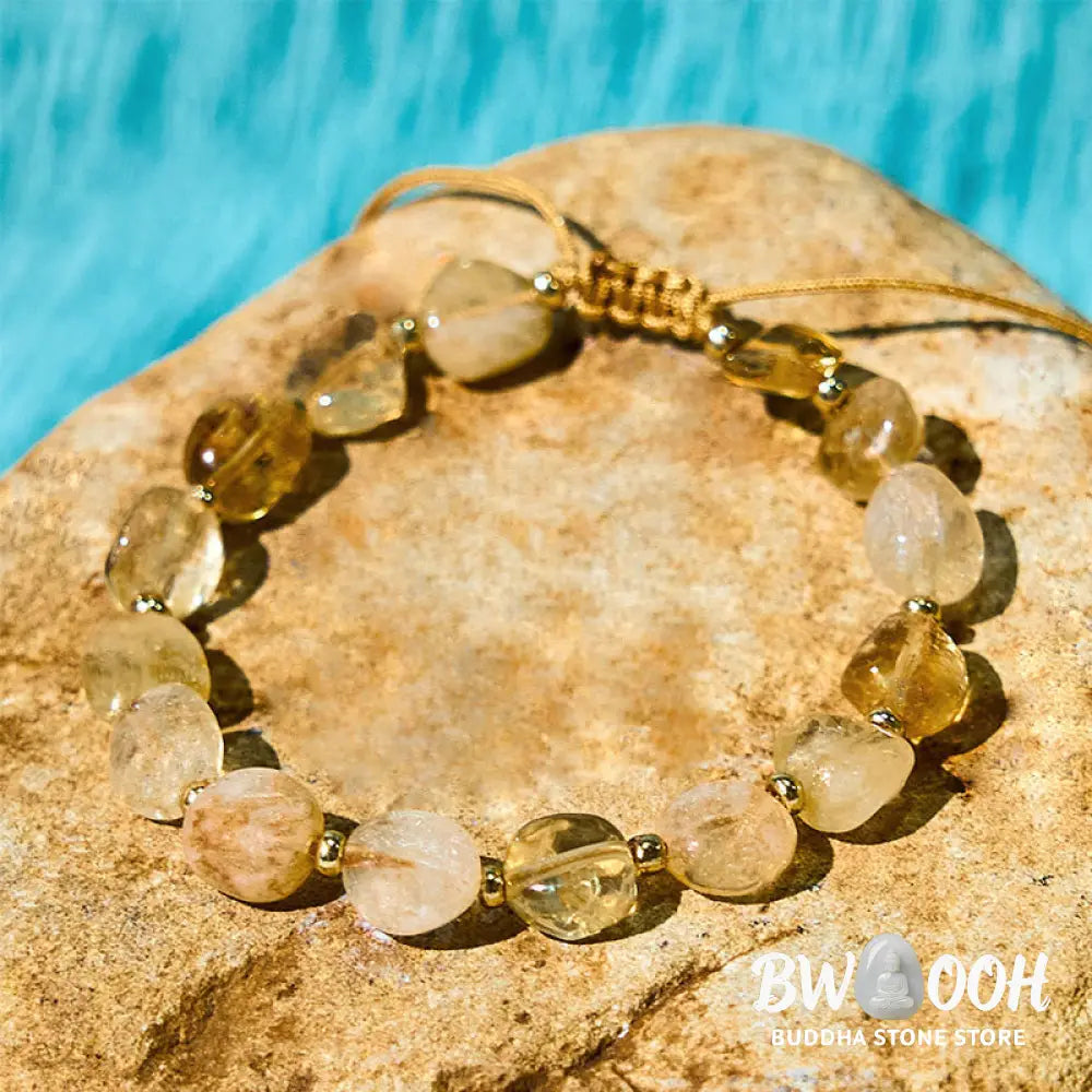 Buddha Stones Irregular Shape Citrine Braid String Happiness Bracelet - BWOOOH - Citrine(Wrist Circumference 15-20cm)