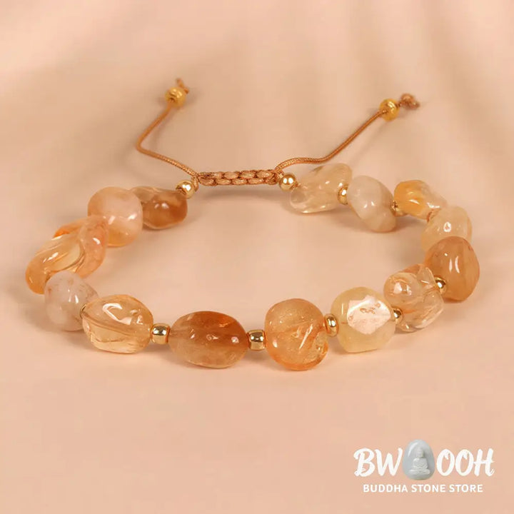Buddha Stones Irregular Shape Citrine Braid String Happiness Bracelet - BWOOOH - Citrine(Wrist Circumference 15-20cm)