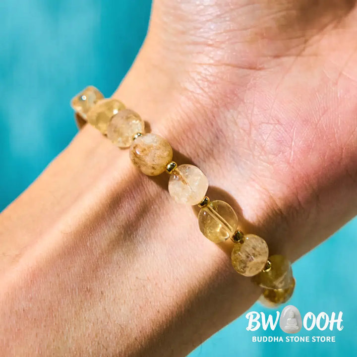 Buddha Stones Irregular Shape Citrine Braid String Happiness Bracelet - BWOOOH - Citrine(Wrist Circumference 15-20cm)