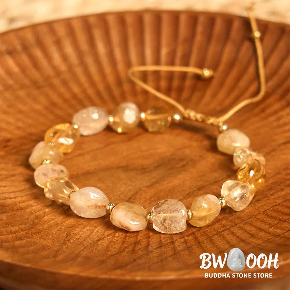 Buddha Stones Irregular Shape Citrine Braid String Happiness Bracelet - BWOOOH - Citrine(Wrist Circumference 15-20cm)