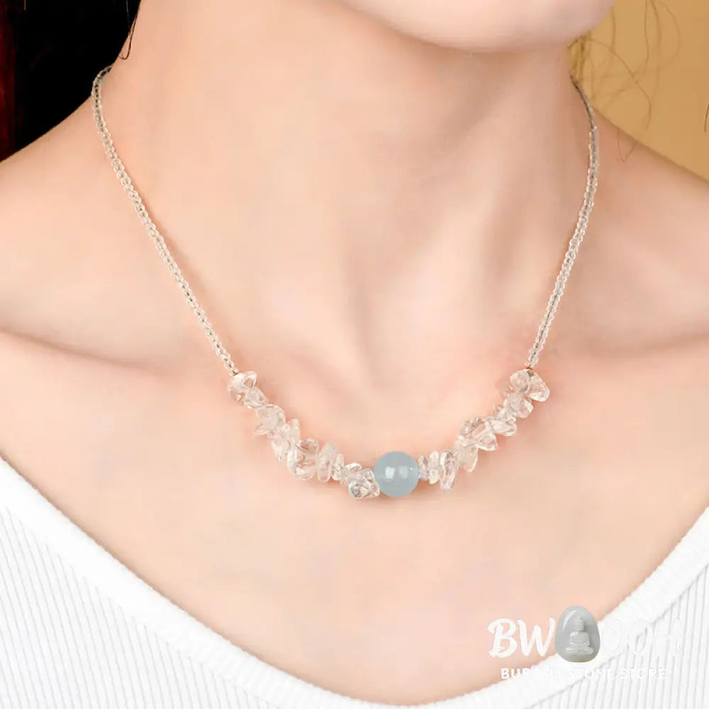 Buddha Stones Irregular White Crystal Aquamarine Bead Healing Necklace Pendant - BWOOOH - White Crystal&amp; Aquamarine