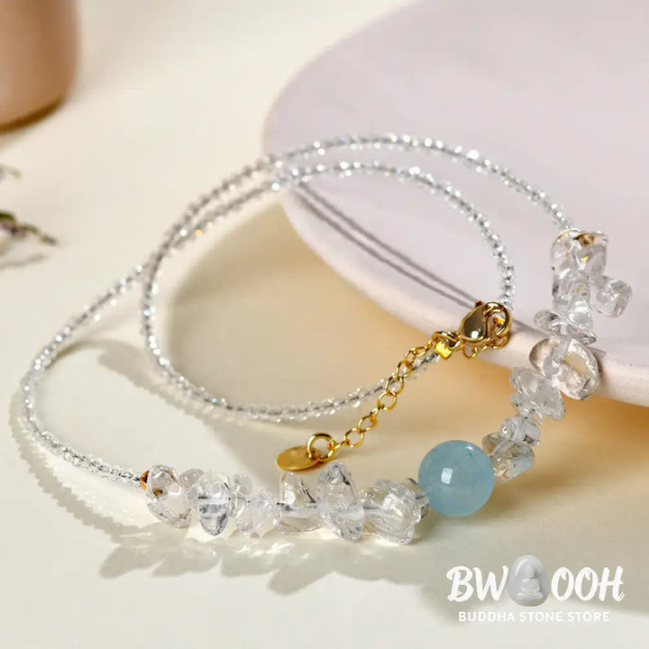 Buddha Stones Irregular White Crystal Aquamarine Bead Healing Necklace Pendant - BWOOOH - White Crystal&amp; Aquamarine
