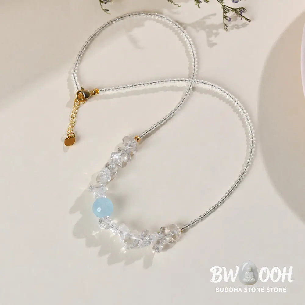 Buddha Stones Irregular White Crystal Aquamarine Bead Healing Necklace Pendant - BWOOOH - White Crystal&amp; Aquamarine