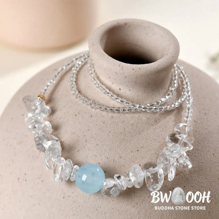 Buddha Stones Irregular White Crystal Aquamarine Bead Healing Necklace Pendant - BWOOOH - White Crystal&amp; Aquamarine