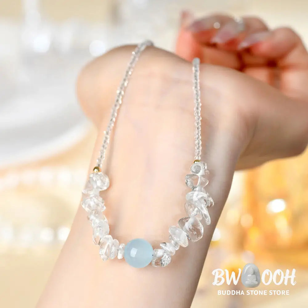 Buddha Stones Irregular White Crystal Aquamarine Bead Healing Necklace Pendant - BWOOOH - White Crystal&amp; Aquamarine