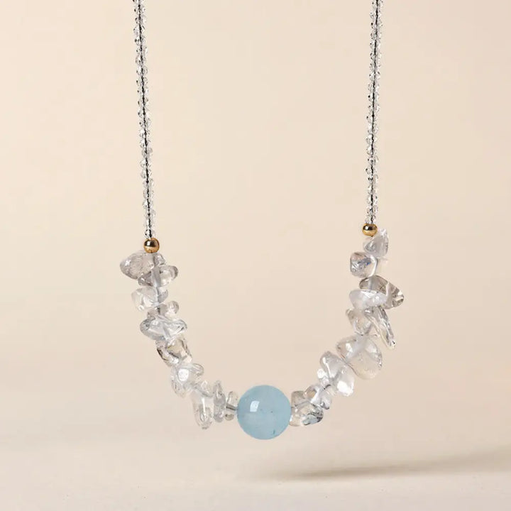 Buddha Stones Irregular White Crystal Aquamarine Bead Healing Necklace Pendant - BWOOOH - White Crystal&amp; Aquamarine