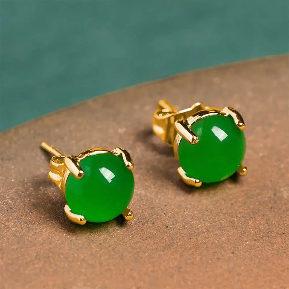 Buddha Stones Jade 925 Sterling Silver Abundance Earrings - Jade(Gold Plated 925 Sterling Silver Posts) - Earrings
