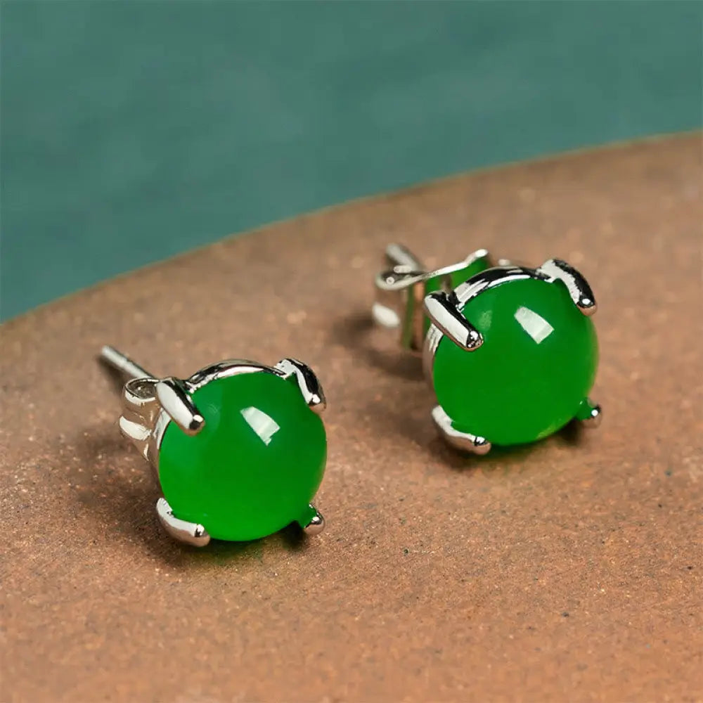 Buddha Stones Jade 925 Sterling Silver Abundance Earrings - Jade(925 Sterling Silver Posts) - Earrings