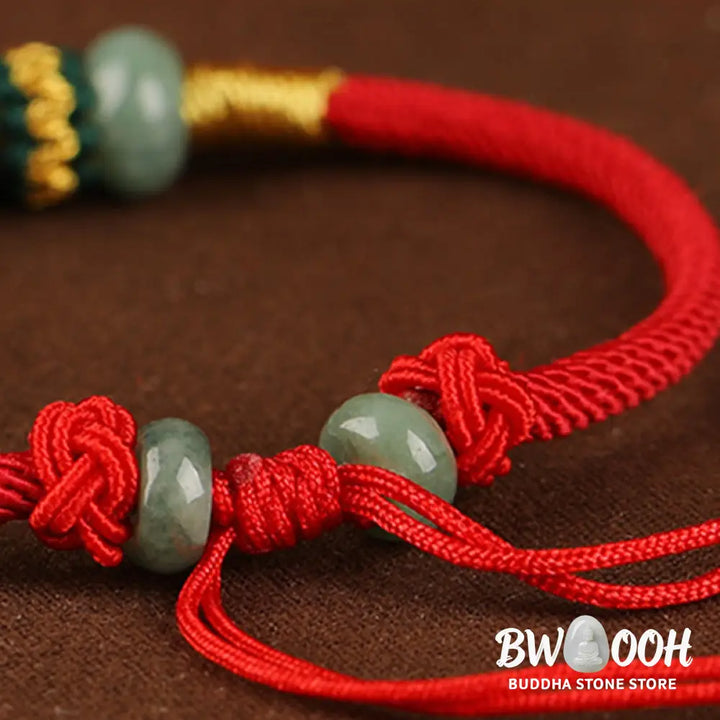 Buddha Stones Jade Abacus Bead Prosperity Red String Rope Bracelet - BWOOOH - Red(Wrist Circumference 14-18cm)