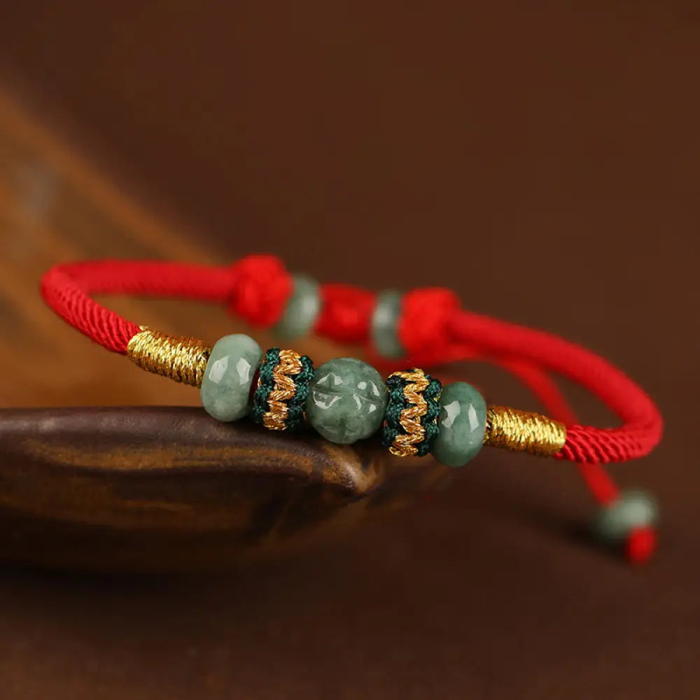 BWOOOH Jade Abacus Bead Prosperity Red String Rope Bracelet - BWOOOH - Red(Wrist Circumference 14-18cm)