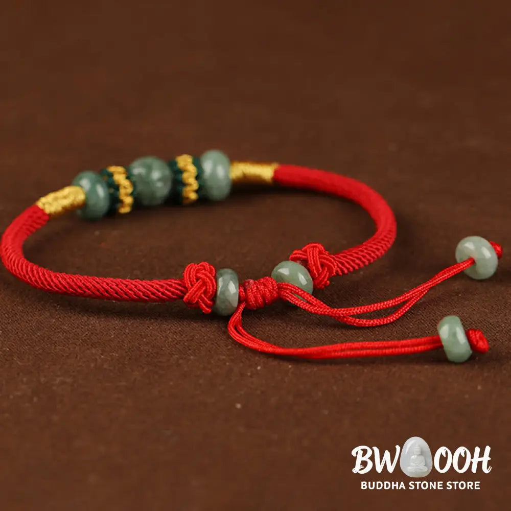 Buddha Stones Jade Abacus Bead Prosperity Red String Rope Bracelet - BWOOOH - Red(Wrist Circumference 14-18cm)