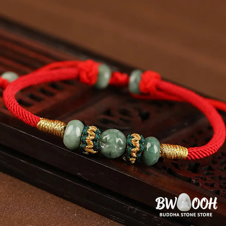Buddha Stones Jade Abacus Bead Prosperity Red String Rope Bracelet - BWOOOH - Red(Wrist Circumference 14-18cm)