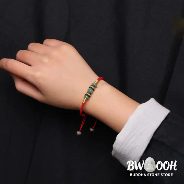Buddha Stones Jade Abacus Bead Prosperity Red String Rope Bracelet - BWOOOH - Red(Wrist Circumference 14-18cm)