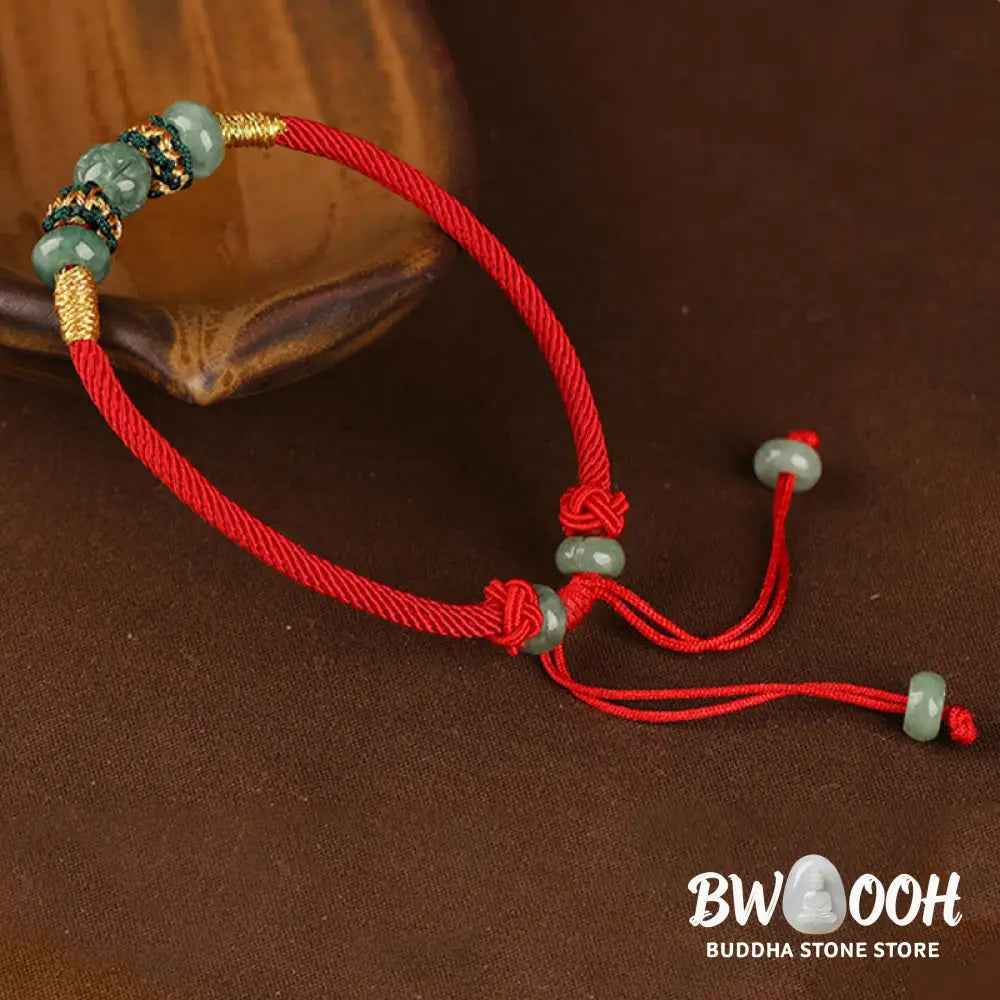 Buddha Stones Jade Abacus Bead Prosperity Red String Rope Bracelet - BWOOOH - Red(Wrist Circumference 14-18cm)