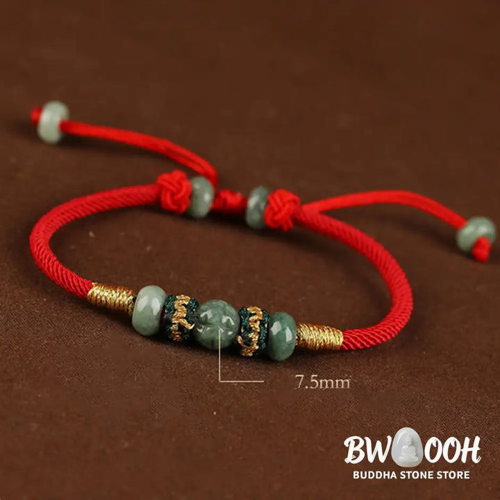 Buddha Stones Jade Abacus Bead Prosperity Red String Rope Bracelet - BWOOOH - Red(Wrist Circumference 14-18cm)