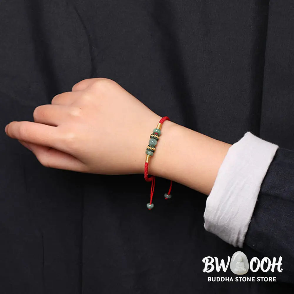 Buddha Stones Jade Abacus Bead Prosperity Red String Rope Bracelet - BWOOOH - Red(Wrist Circumference 14-18cm)