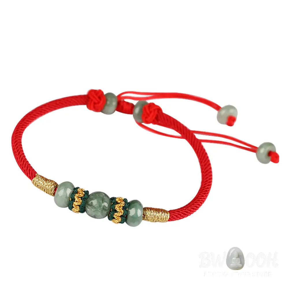 Buddha Stones Jade Abacus Bead Prosperity Red String Rope Bracelet - BWOOOH - Red(Wrist Circumference 14-18cm)