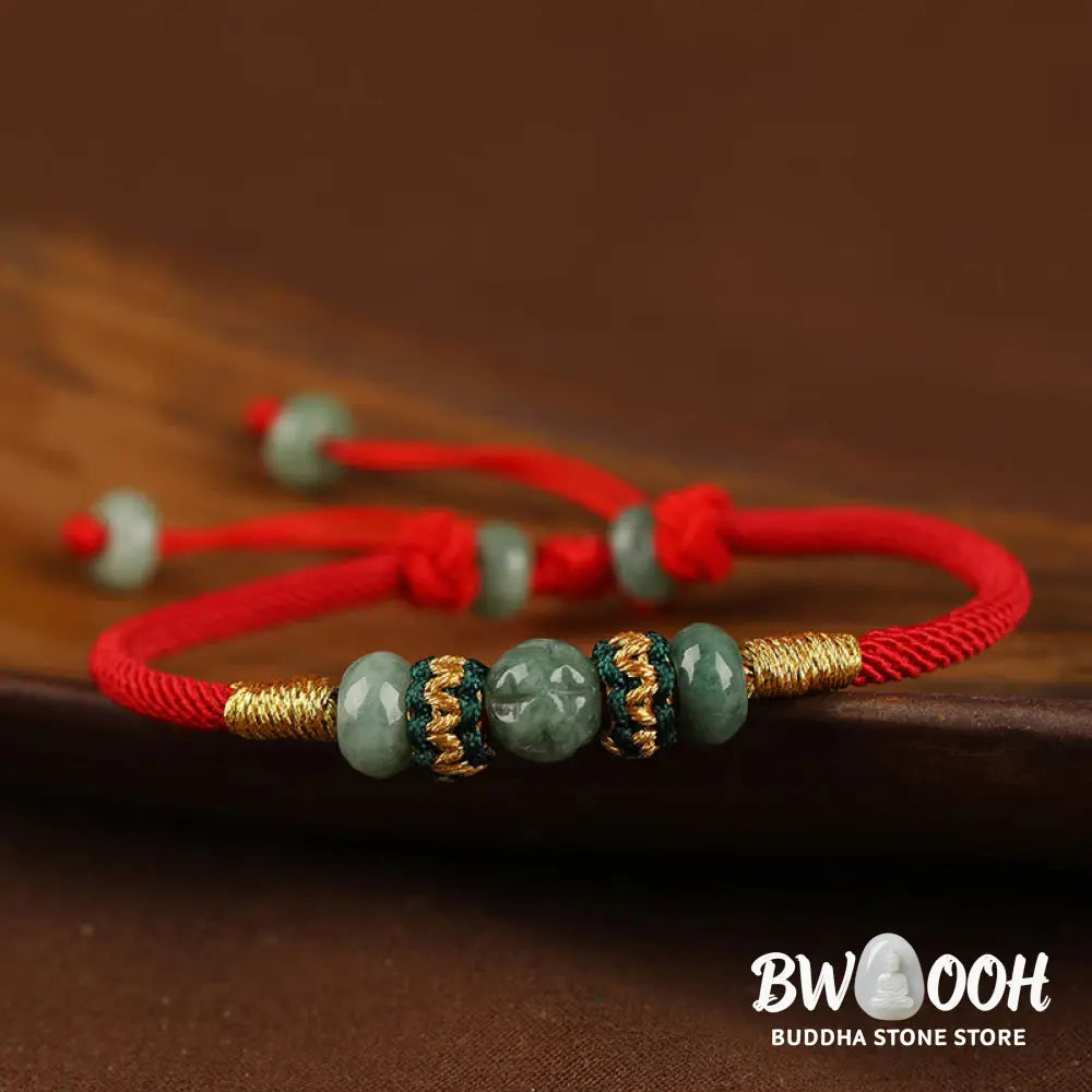 Buddha Stones Jade Abacus Bead Prosperity Red String Rope Bracelet - BWOOOH - Red(Wrist Circumference 14-18cm)