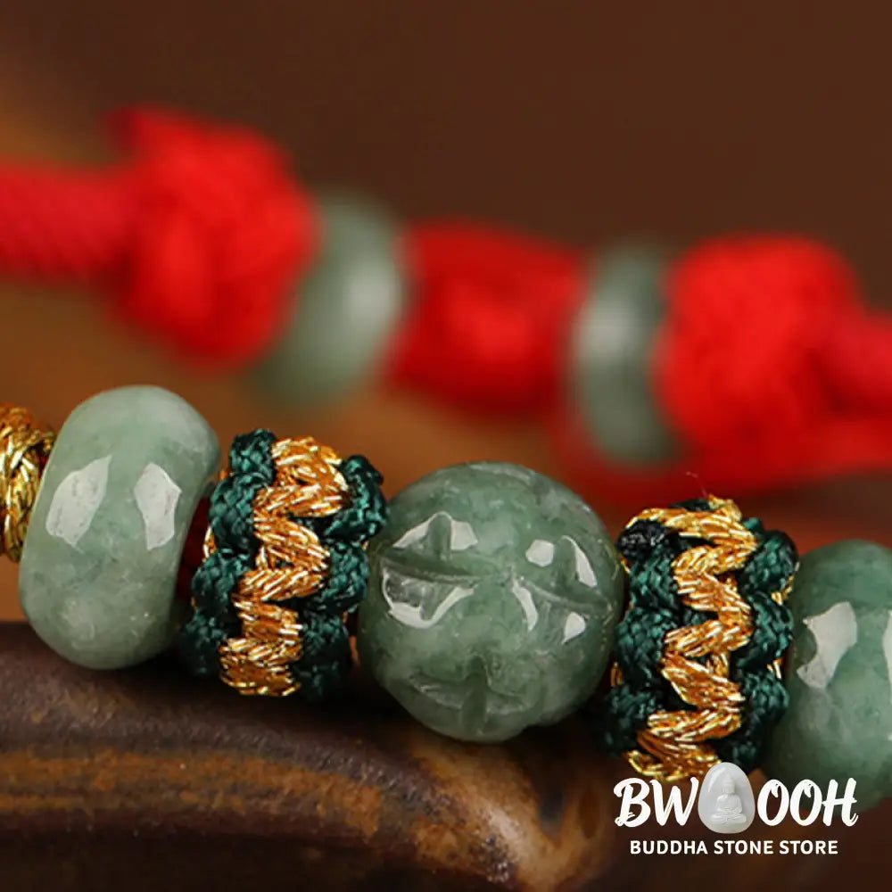 Buddha Stones Jade Abacus Bead Prosperity Red String Rope Bracelet - BWOOOH - Red(Wrist Circumference 14-18cm)