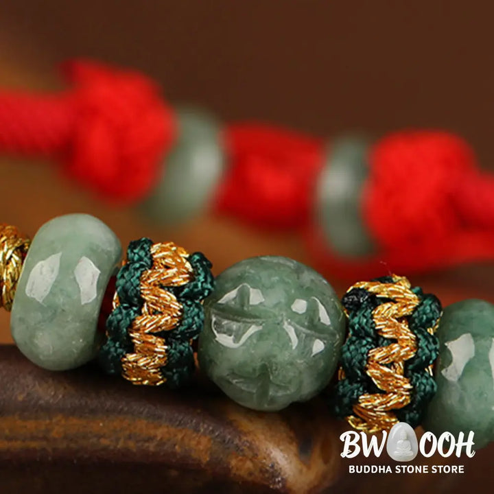 Buddha Stones Jade Abacus Bead Prosperity Red String Rope Bracelet - BWOOOH - Red(Wrist Circumference 14-18cm)