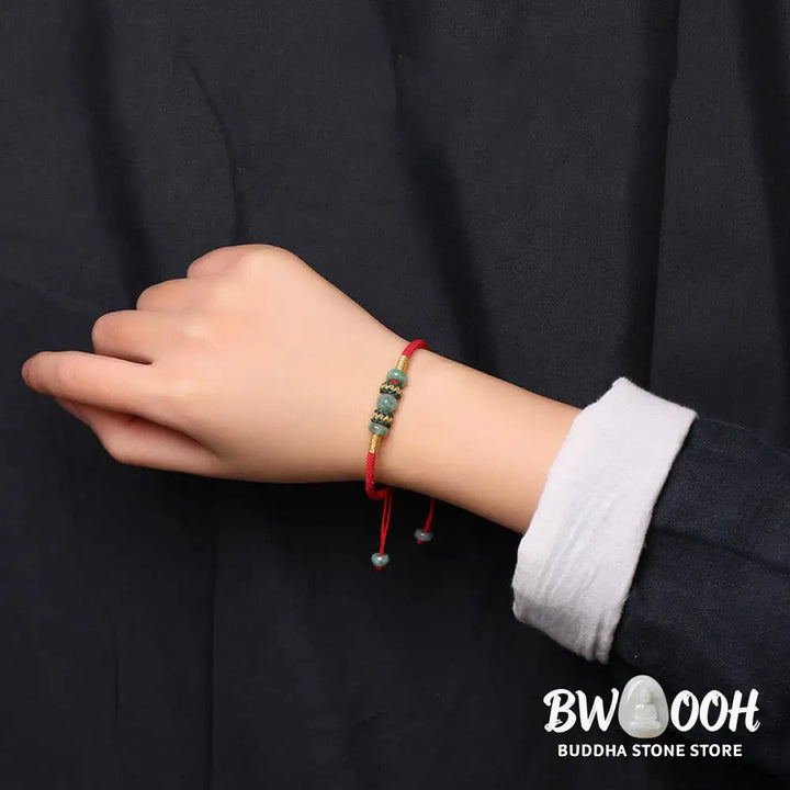 Buddha Stones Jade Abacus Bead Prosperity Red String Rope Bracelet - BWOOOH - Red(Wrist Circumference 14-18cm)