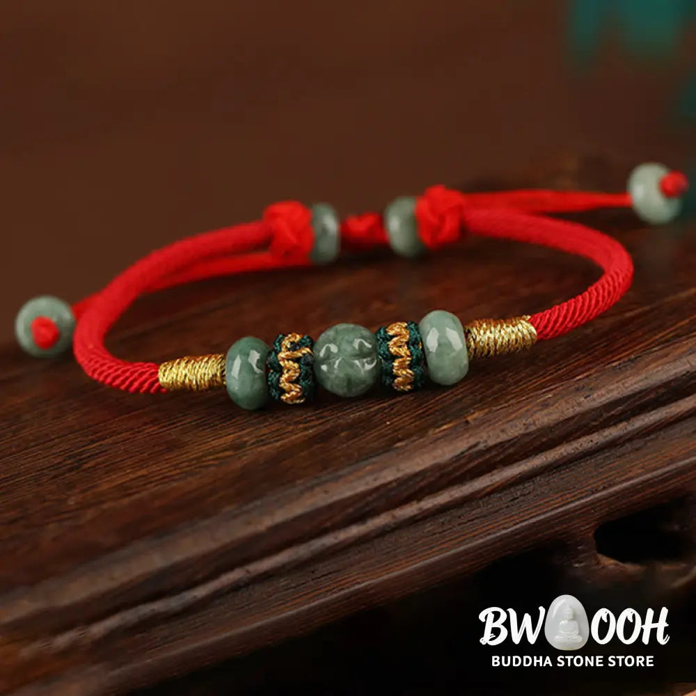 Buddha Stones Jade Abacus Bead Prosperity Red String Rope Bracelet - BWOOOH - Red(Wrist Circumference 14-18cm)
