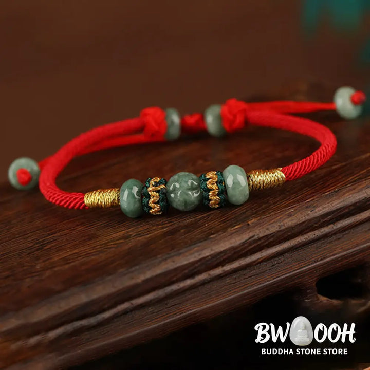 Buddha Stones Jade Abacus Bead Prosperity Red String Rope Bracelet - BWOOOH - Red(Wrist Circumference 14-18cm)