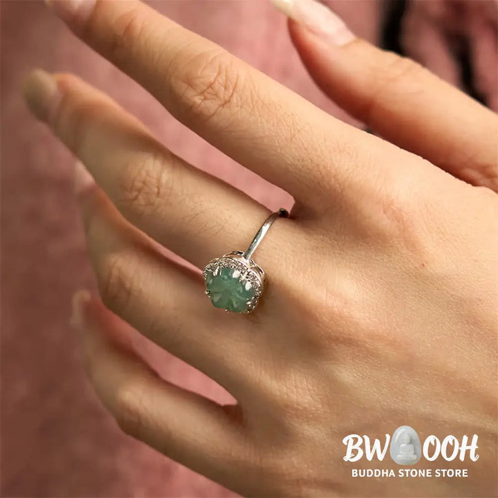 Buddha Stones Jade Alloy Flower Ring - Jade - Ring