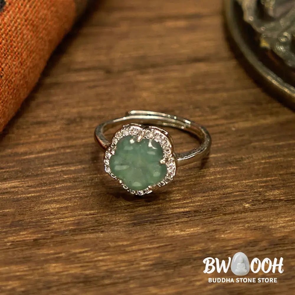 Buddha Stones Jade Alloy Flower Ring - Jade - Ring