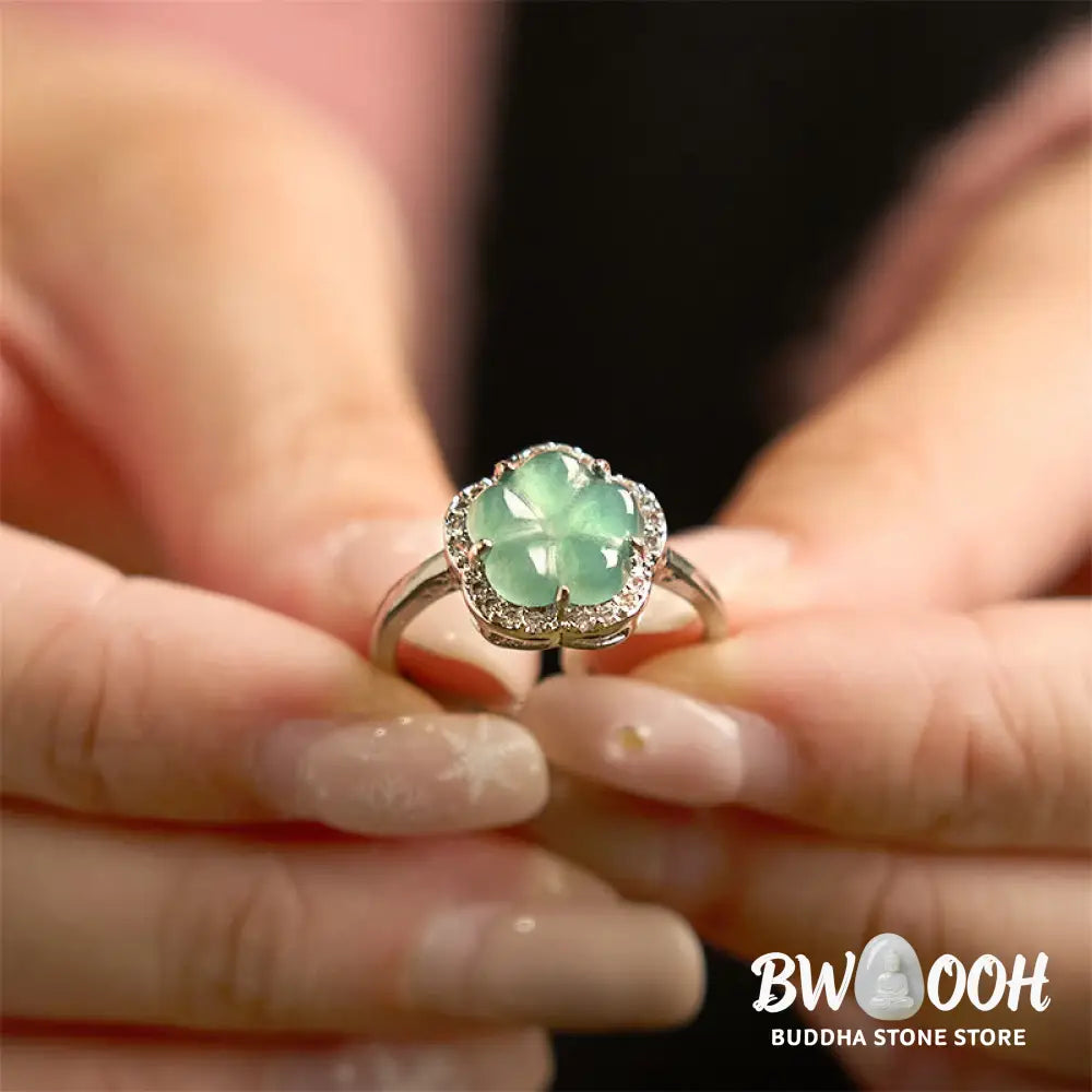 Buddha Stones Jade Alloy Flower Ring - Jade - Ring