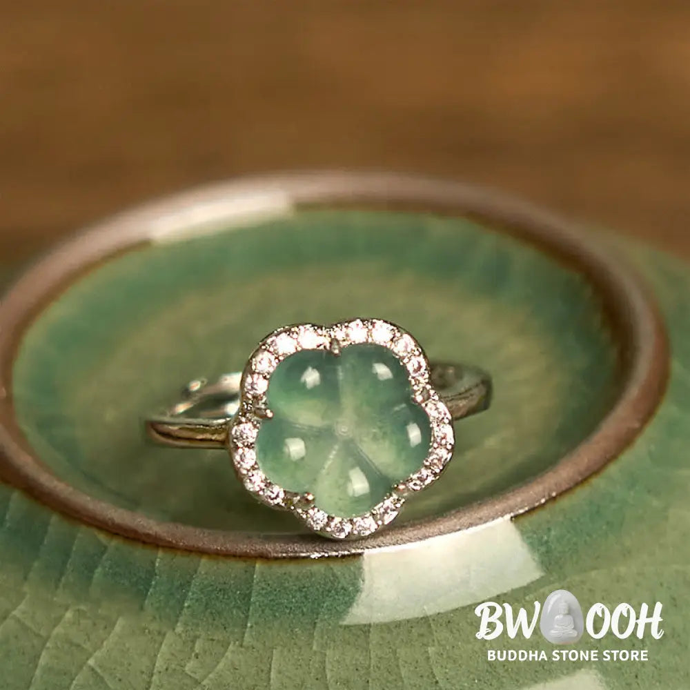 Buddha Stones Jade Alloy Flower Ring - Jade - Ring