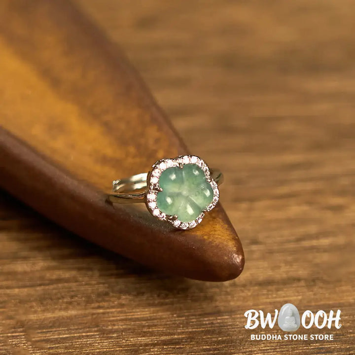 Buddha Stones Jade Alloy Flower Ring - Jade - Ring