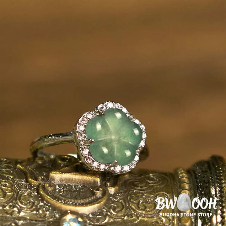 Buddha Stones Jade Alloy Flower Ring - Jade - Ring